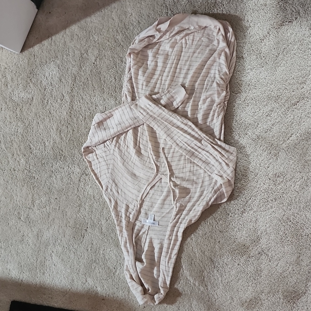 Motherhood Maternity Size L Beige/Glitter Stripe Hooded Shirt